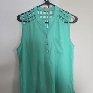 Sleeveless Teal Top with Button Detail